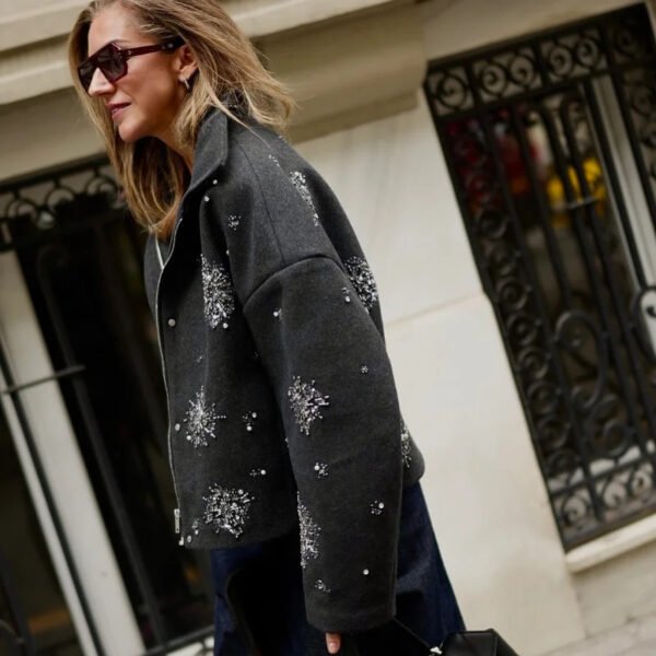 Women's Sequined Solid Color Long Sleeve Jacket
