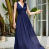 Deep V-neck Bridesmaid Plus Size High Waist Evening Dress