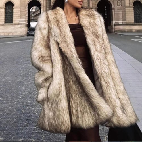 Women's Long Faux Fur Coat with Pockets