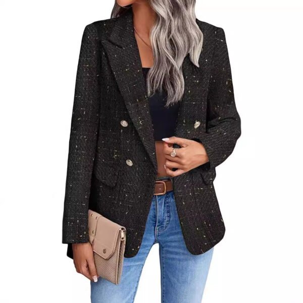 Women's Plaid Woolen Blazer With Fashion Casual Top Pockets