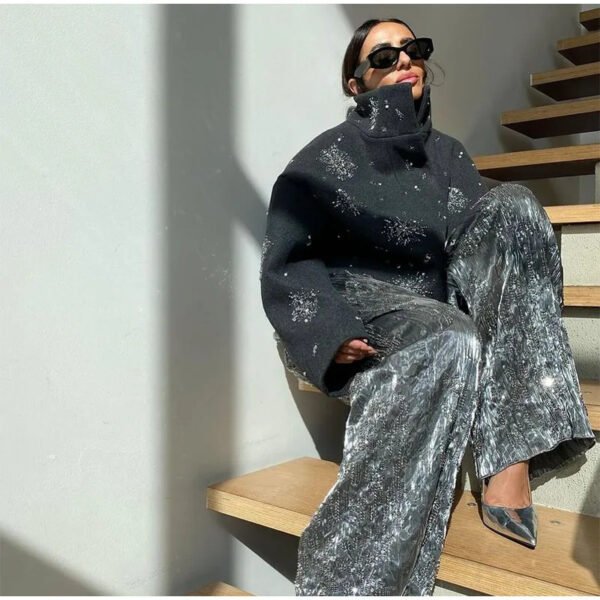 Women's Sequined Solid Color Long Sleeve Jacket