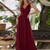 Deep V-neck Bridesmaid Plus Size High Waist Evening Dress