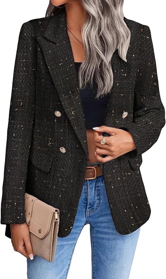 Women's Plaid Woolen Blazer With Fashion Casual Top Pockets
