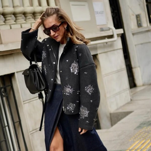 Women's Sequined Solid Color Long Sleeve Jacket