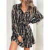 Fashion Printed Ruffled Long Sleeve Dress Women