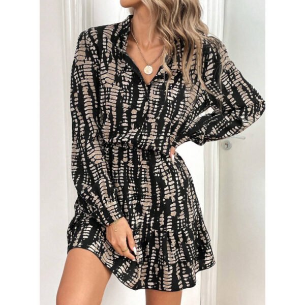 Fashion Printed Ruffled Long Sleeve Dress Women