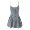 European And American Fashion Two-tone Plaid Button Decoration Sling Dress