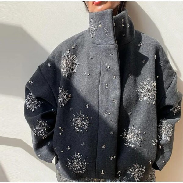 Women's Sequined Solid Color Long Sleeve Jacket