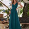 Deep V-neck Bridesmaid Plus Size High Waist Evening Dress