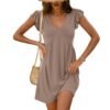 Beach Casual Deep V-neck Pleated Ruffle Sleeve Baggy Tank Dress