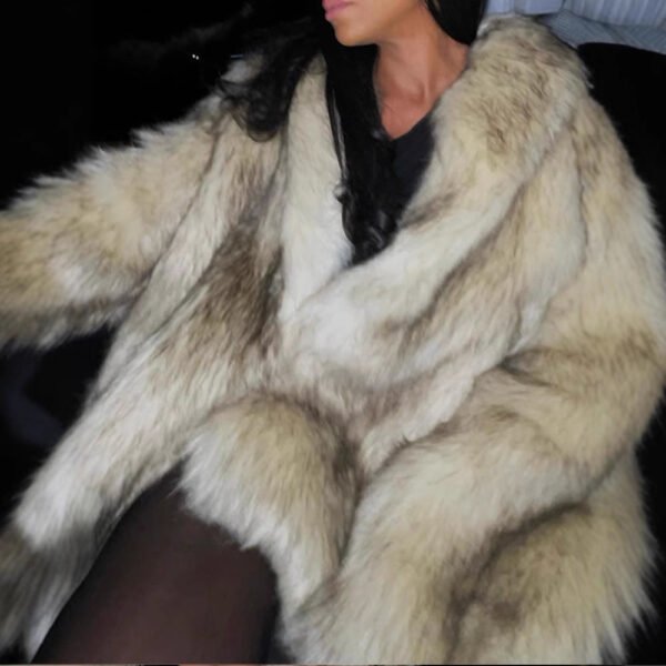 Women's Long Faux Fur Coat with Pockets