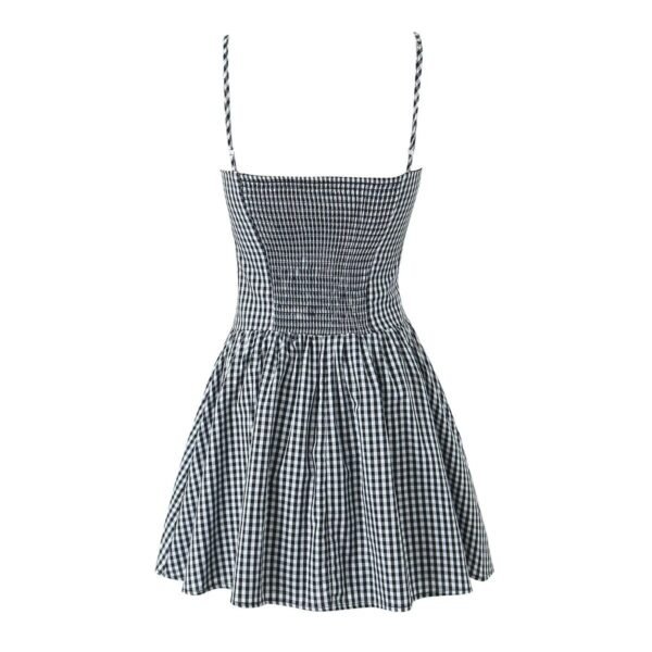 European And American Fashion Two-tone Plaid Button Decoration Sling Dress