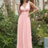 Deep V-neck Bridesmaid Plus Size High Waist Evening Dress