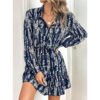 Fashion Printed Ruffled Long Sleeve Dress Women