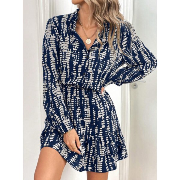 Fashion Printed Ruffled Long Sleeve Dress Women
