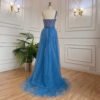 Blue Handmade Beaded Split Shoulder Fishtail Dress