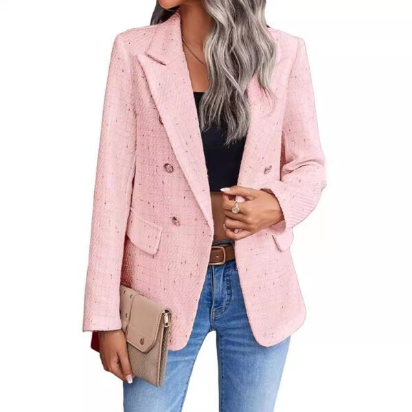 Women's Plaid Woolen Blazer With Fashion Casual Top Pockets