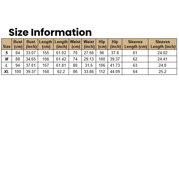 Size Information Women,s Long Sleeve Round Neck Party Dress