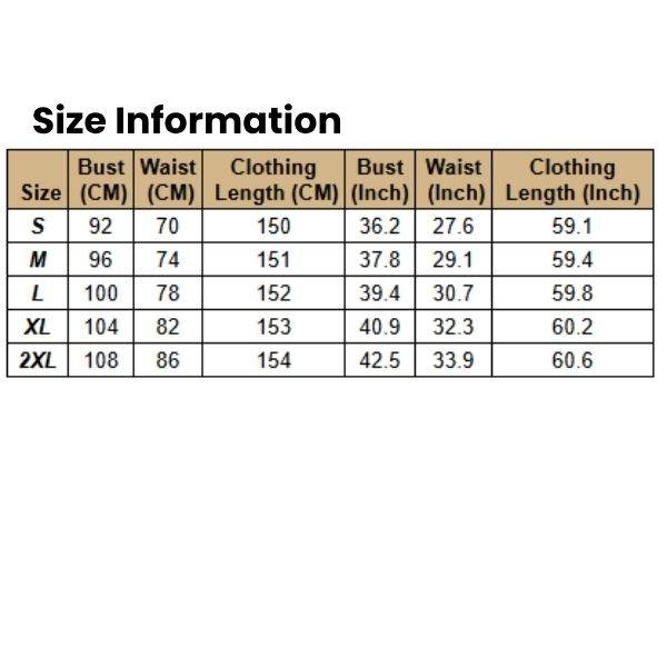 Size Information Women,s Long Floor Length Elegant  Style Pleated Dress