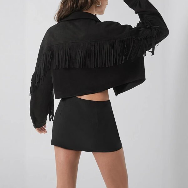 Women's Black Fringe Detail Cropped Jacket
