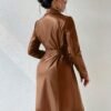 Women's Faux Leather Tie Waist Trench Coat