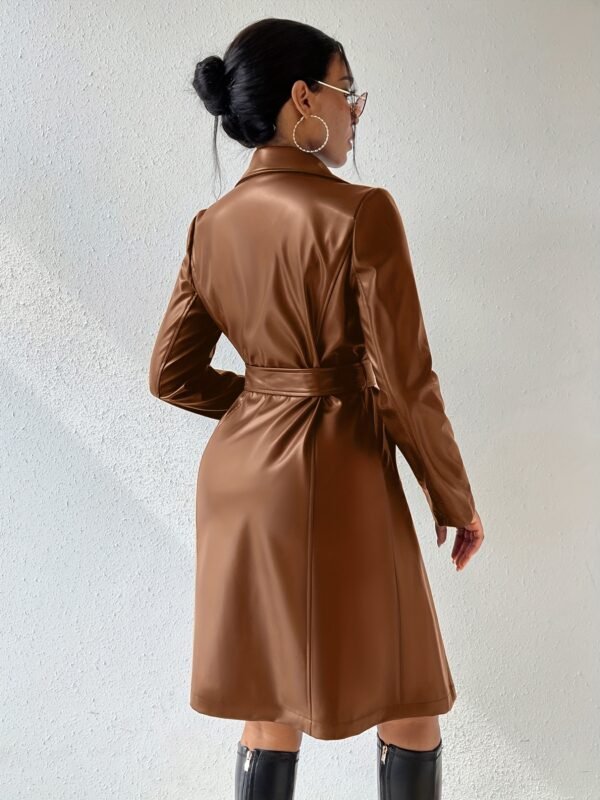 Women's Faux Leather Tie Waist Trench Coat