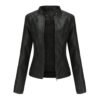 Women's Slim Fit Stand Collar Faux Leather Jacket