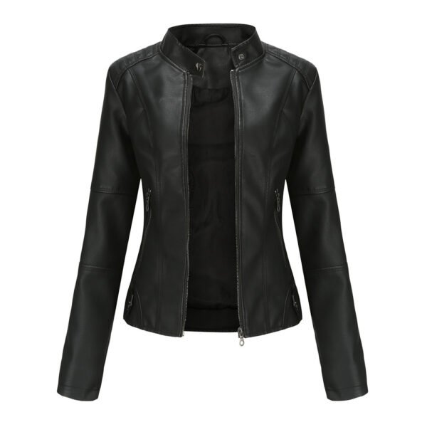Women's Slim Fit Stand Collar Faux Leather Jacket