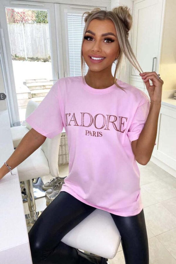 Ladies Oversized J' Adore Paris Short Sleeves T-Shirt Top