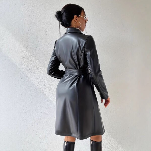 Women's Faux Leather Tie Waist Trench Coat