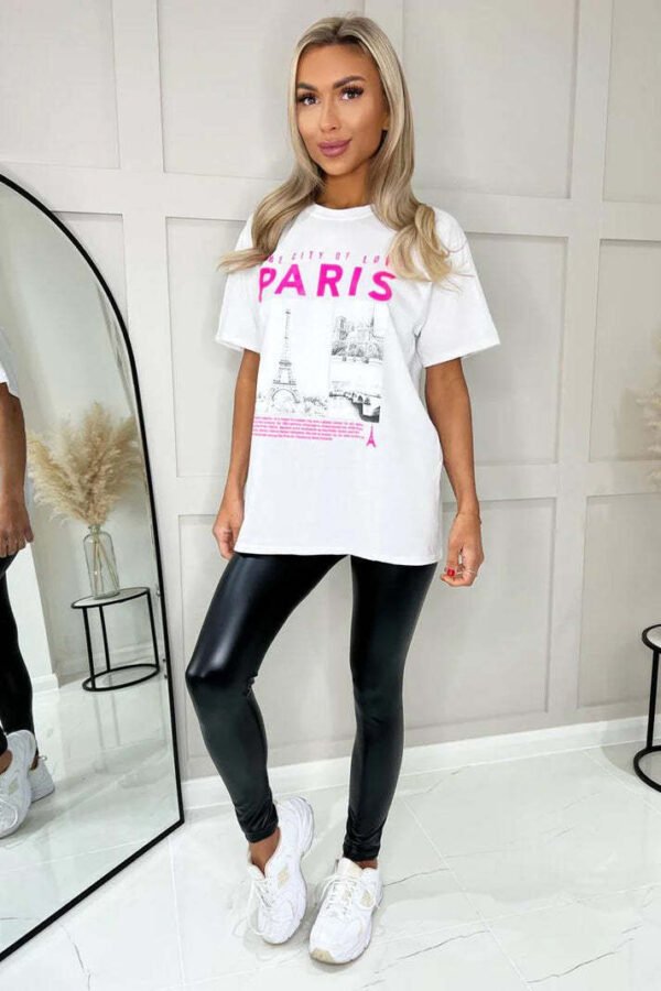 Ladies Oversized Paris Slogan Short Sleeves T-Shirt Top