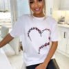 Ladies Oversized Heart Printed Short Sleeves T-Shirt Top