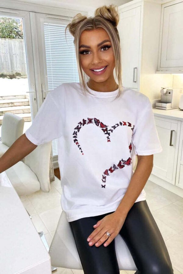 Ladies Oversized Heart Printed Short Sleeves T-Shirt Top