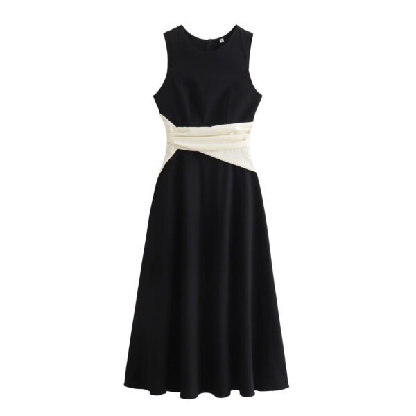 European And American Elegant Style Sleeveless Vest Color Collision Design Long Dress For Women