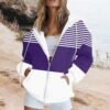 Ladies Striped Hooded Casual  Jacket