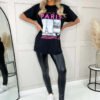 Ladies Oversized Paris Slogan Short Sleeves T-Shirt Top