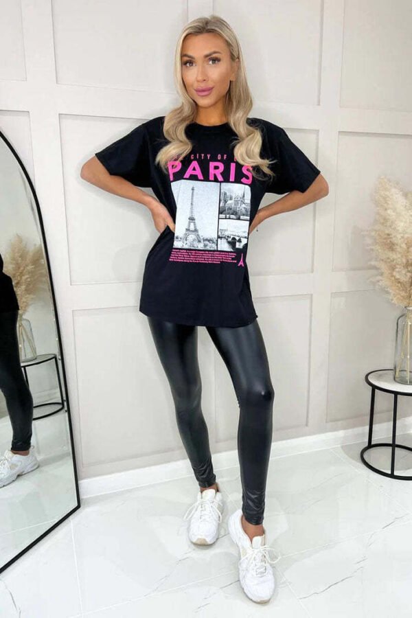 Ladies Oversized Paris Slogan Short Sleeves T-Shirt Top
