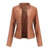 Women's Slim Fit Stand Collar Faux Leather Jacket