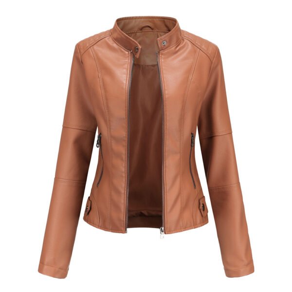 Women's Slim Fit Stand Collar Faux Leather Jacket