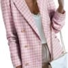 Women's Plaid Woolen Blazer With Fashion Casual Top Pockets