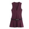 European And American Style Women's French Style With Belt Wide Pleated Sleeveless Dress