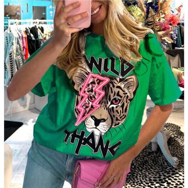 Ladies Oversized Tiger Lightning Wild Thang T-Shirt Top