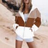 Ladies Striped Hooded Casual  Jacket