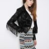 Women's Slim Fit Tassel Detail PU Leather Biker Jacket
