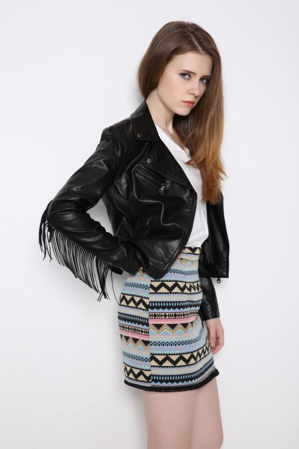 Women's Slim Fit Tassel Detail PU Leather Biker Jacket