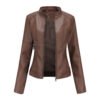 Women's Slim Fit Stand Collar Faux Leather Jacket