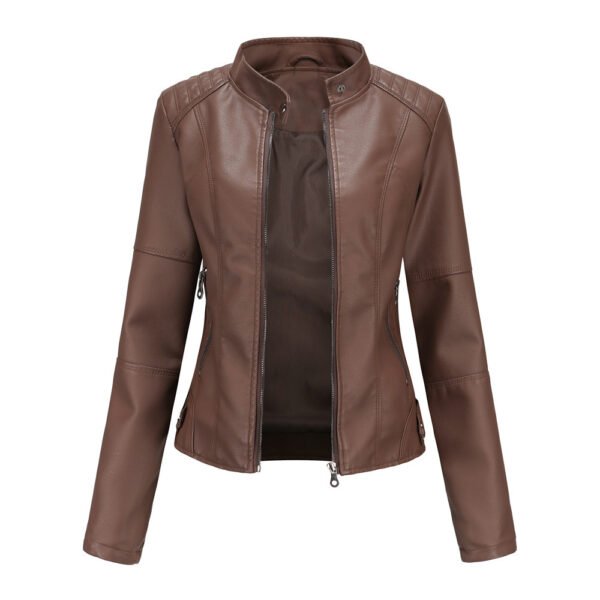 Women's Slim Fit Stand Collar Faux Leather Jacket