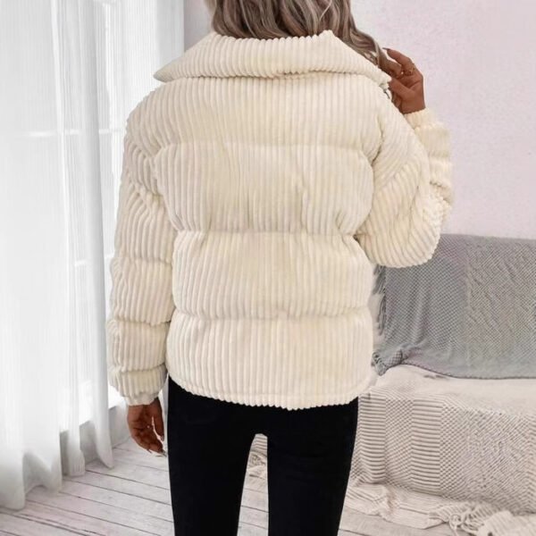 Ladies Loose Corduroy Puffer Jacket with Pockets