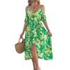 European And American Strapless Cross V-neck Flower Strap Holiday Dress
