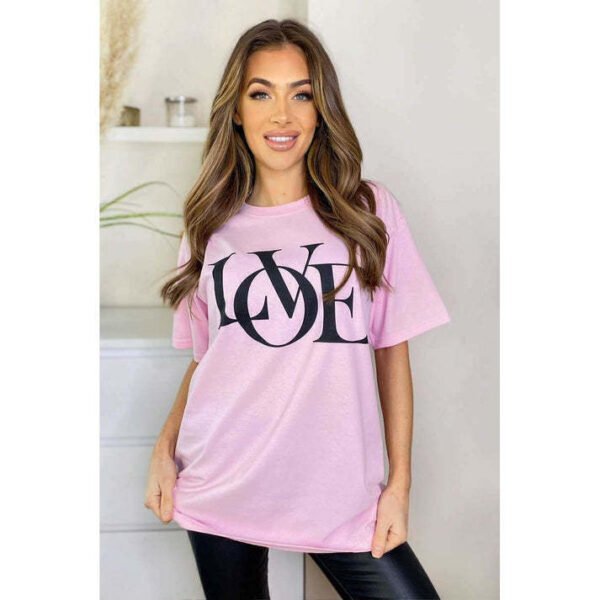 Ladies Love Print Slogan Oversized T-Shirt